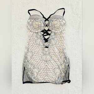 Victorias Secret Very Sexy Black and Cream Lace Chemise Lingerie Dress